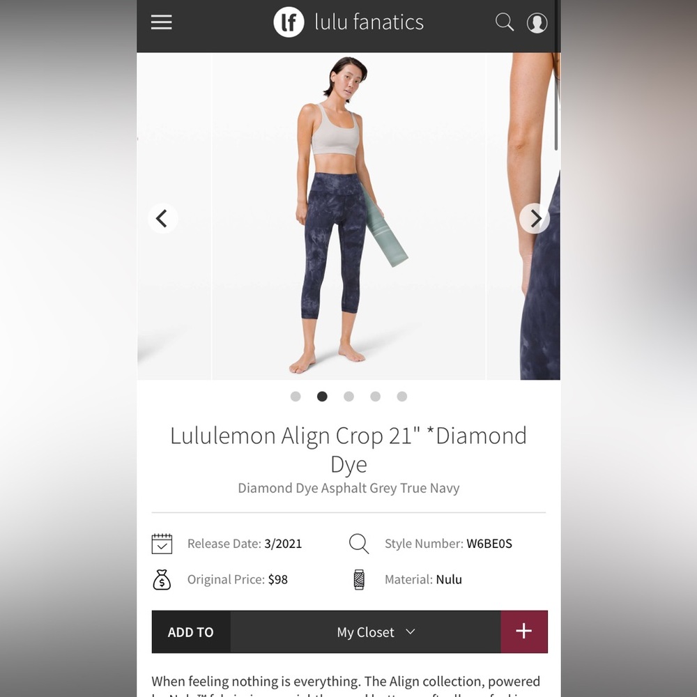 Lululemon Align Crop 21" *Diamond Dye Diamond Dye Asphalt Grey True Navy Size 2 - Picture 14 of 14